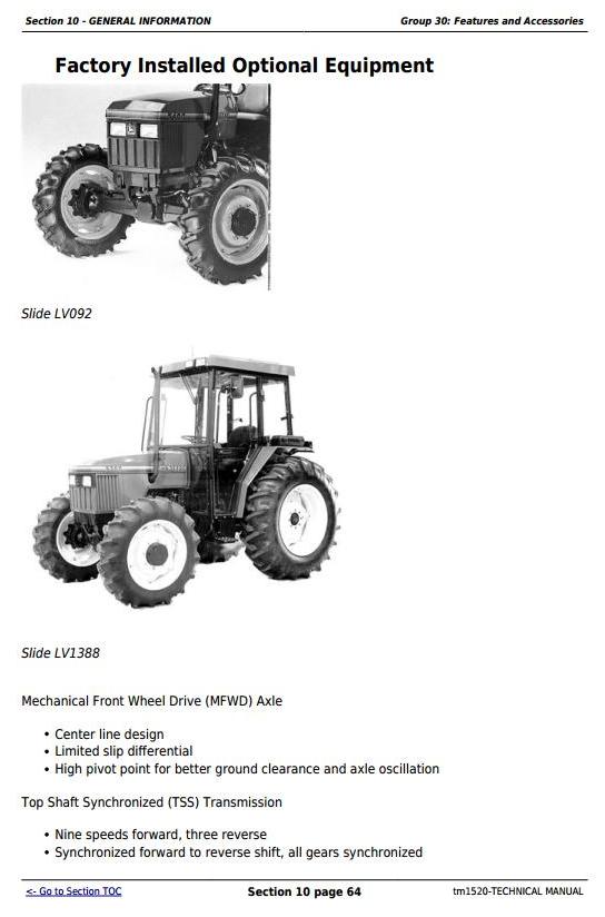 John Deere JD 5200 5300 5400 Tractor technical Service repair manual TM1520