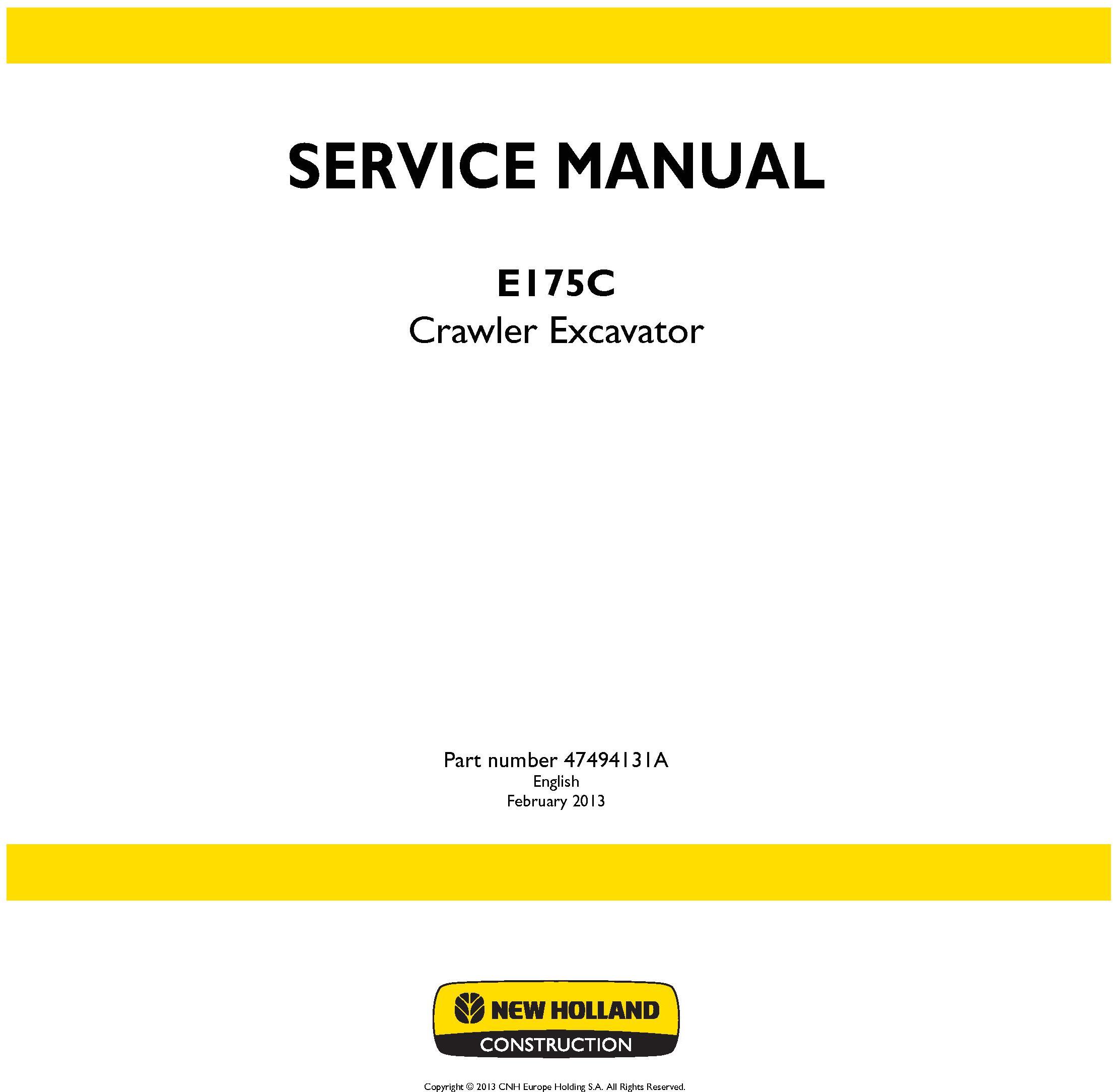 New Holland E175C Crawler Excavator Service Manual