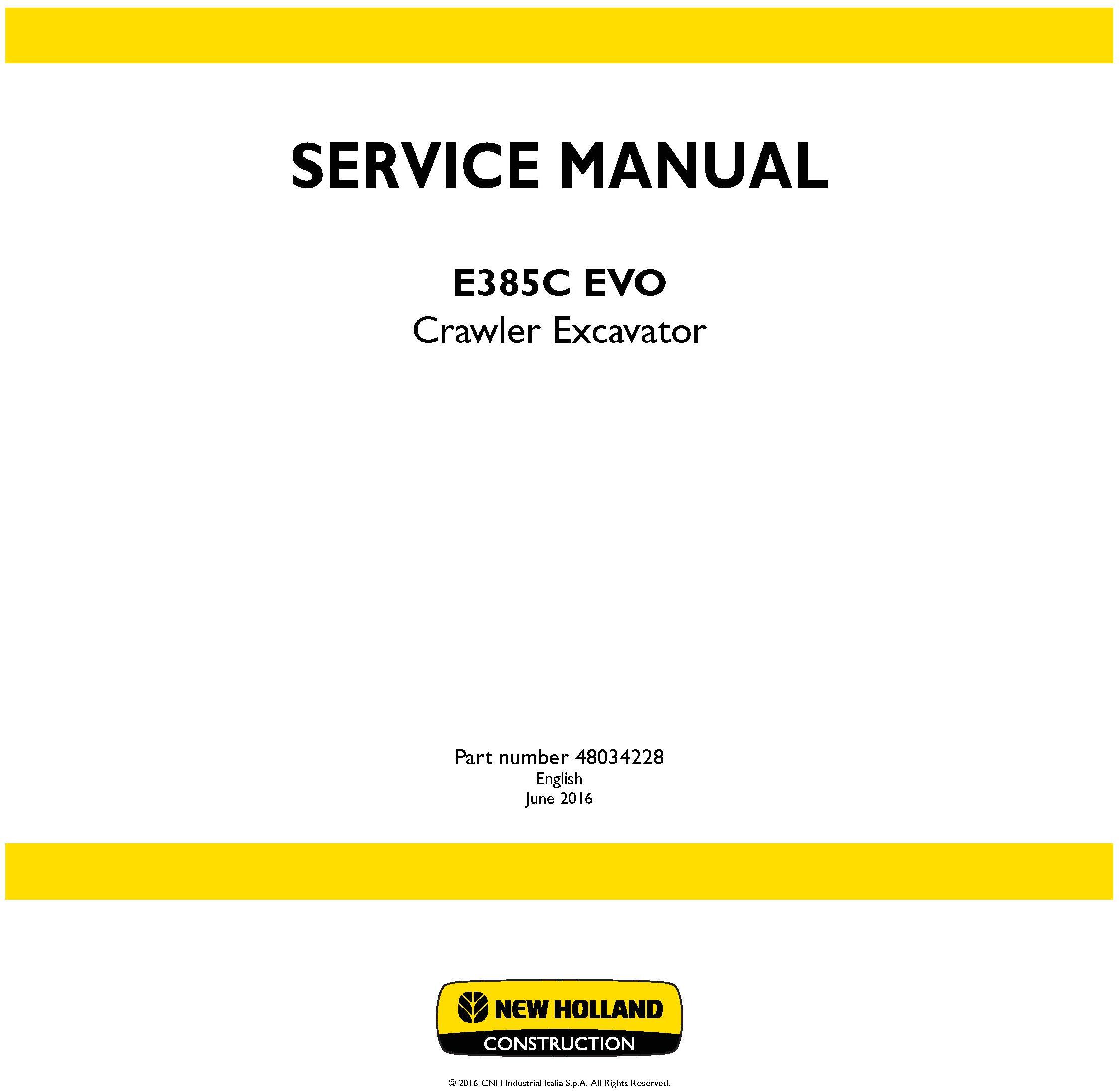 New Holland E385C EVO Crawler excavator Service Manual