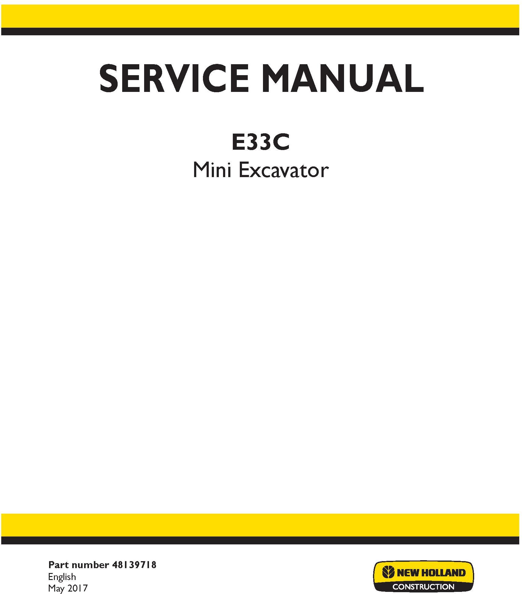 New Holland E33C Mini Excavator with Tier IV final engine Service Manual