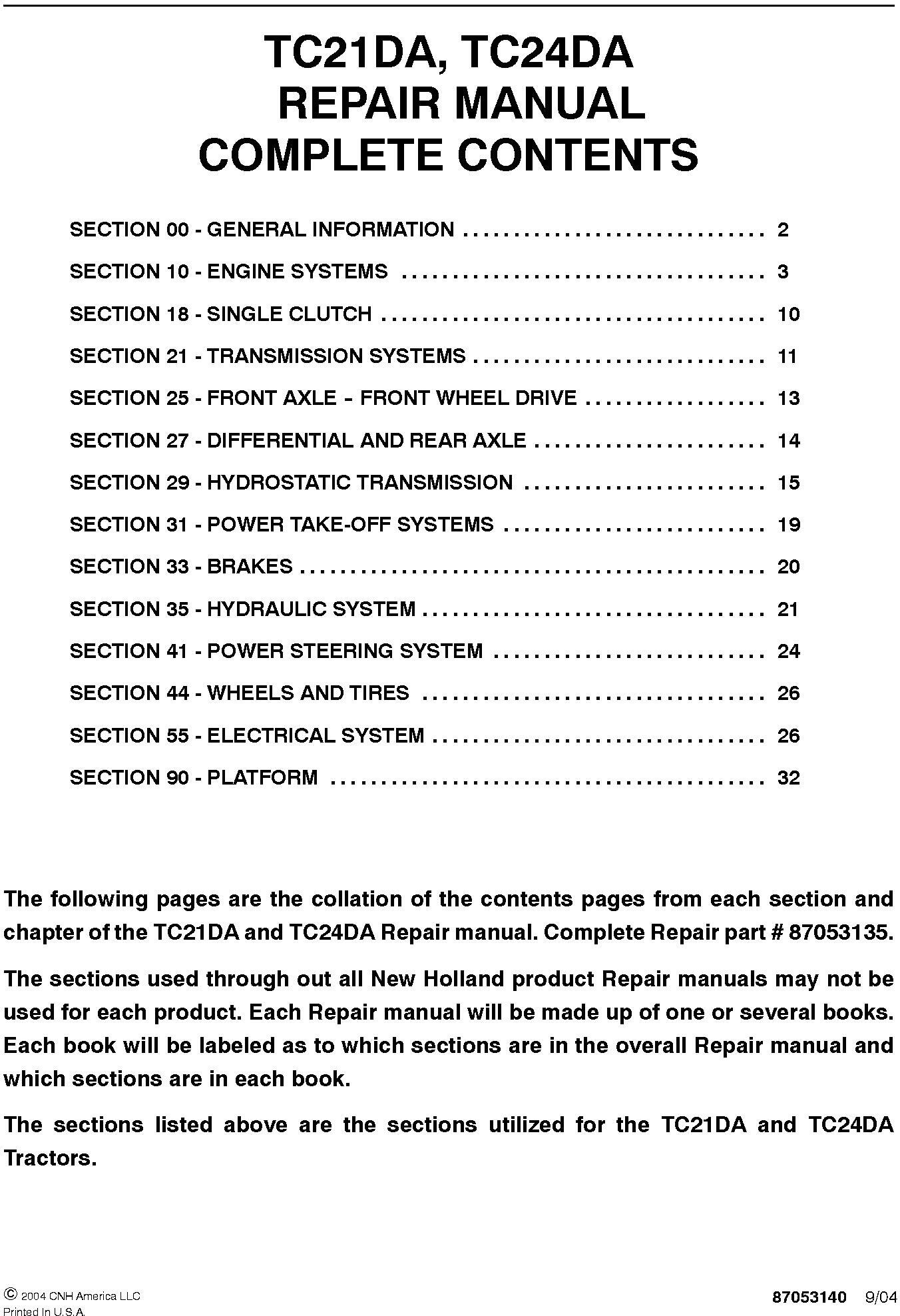 New Holland Tc24da Service Manual