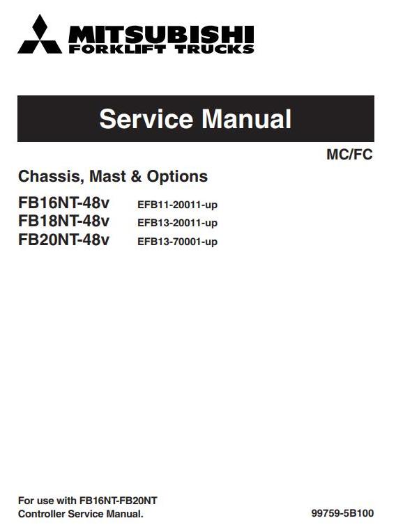 Mitsubishi FB16NT, FB18NT, FB20NT Electric Forklift Truck Workshop Service Manual