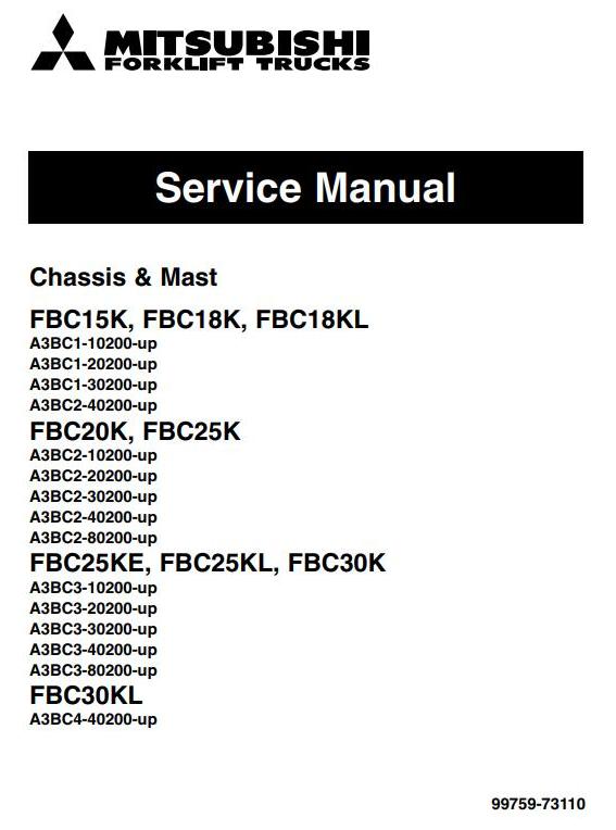 Mitsubishi FBC15K, FBC18K(L), FBC20K, FBC25K(E,L), FBC30K(L) Electric Forklift Truck Service Manual