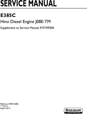 New Holland Hino Diesel Engine J08E-TM for E385C Crawler Excavator Service Manual Supplement