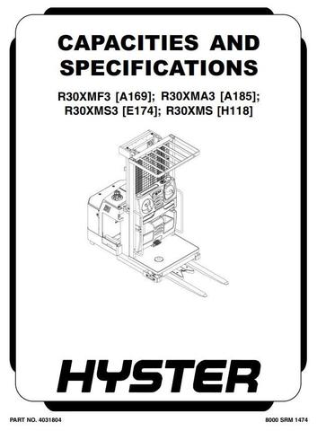 Hyster R30XMS3 Electric Reach Truck E174 Series Workshop Service Manual