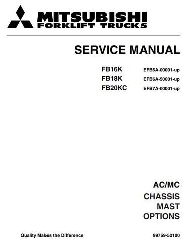 Mitsubishi FB16K, FB18K, FB20KC Electric Forklift Truck Workshop Service Manual