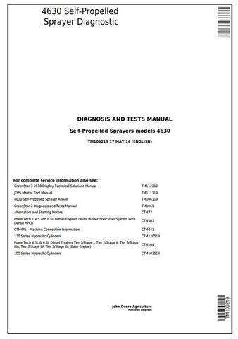 John Deere 4630 Self-Propelled Sprayers (PIN Prefix 1YH) Diagnostic &Tests Service Manual (TM106219)
