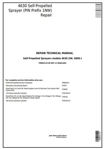 John Deere 4630 Self-Propelled Sprayers (PIN Prefix 1NW) Service Repair Technical Manual (TM803119)