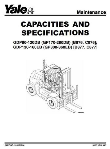 Yale GDP80DB, GDP90DB, GDP100DB, GDP120DB Diesel ForkLift Truck C876 Series Workshop Service Manual