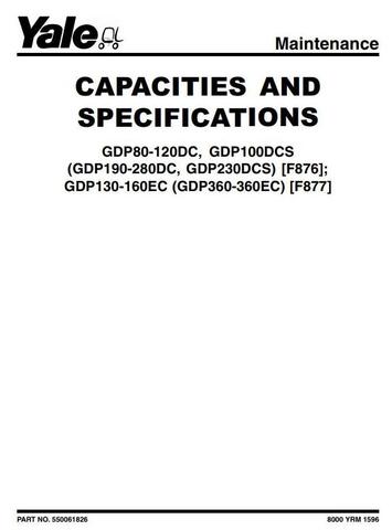Yale GDP130EC, GDP140EC, GDP160EC Diesel Forklift Truck F877 Series Service Manual (Europe)
